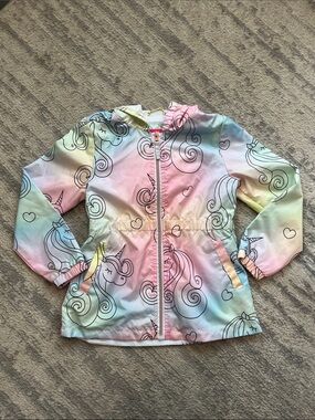 Pink Platinum Pastel Rainbow Unicorn Hooded Rain Jacket